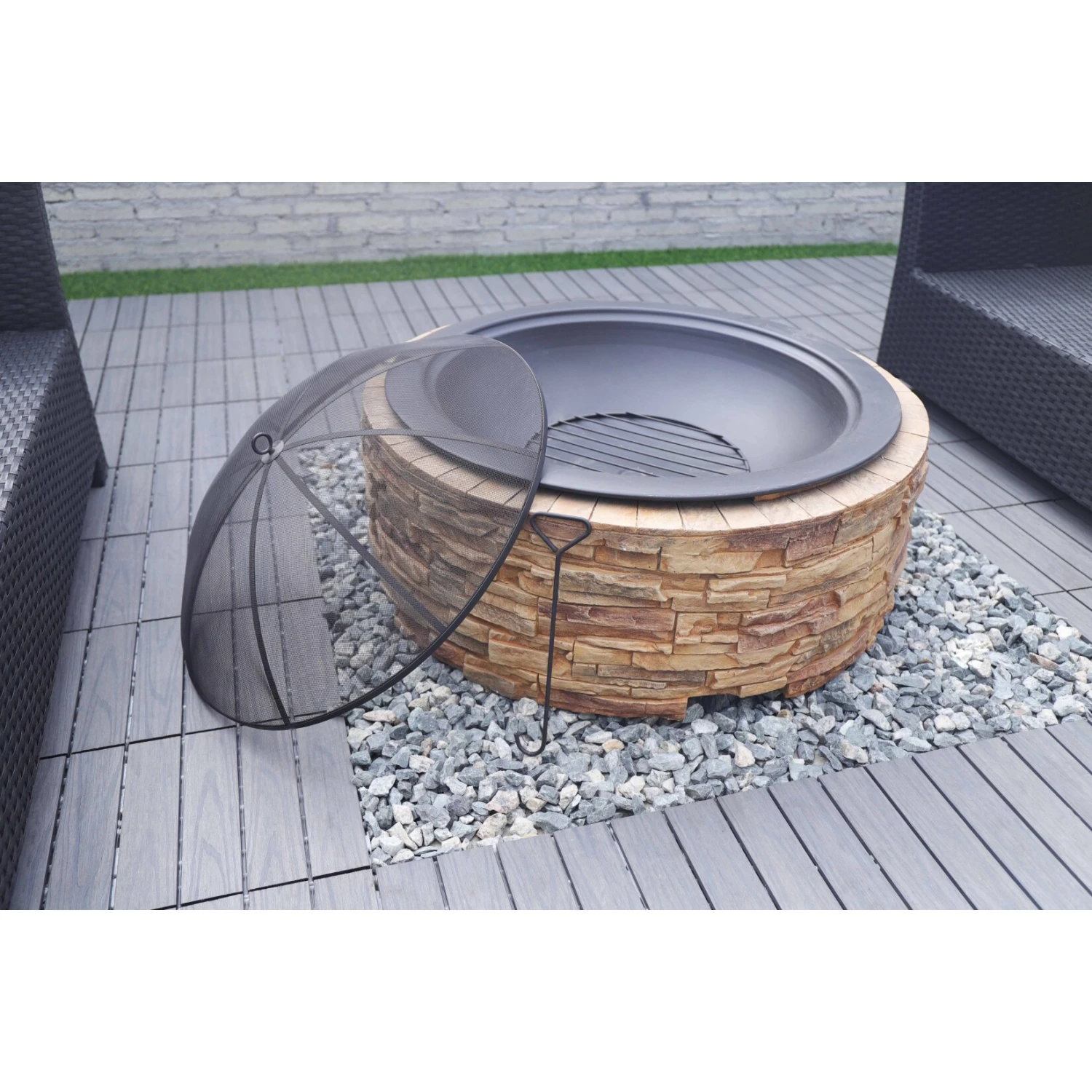 Westmann Feuerstelle Steinoptik Mit Abfanggitter – Bild 3